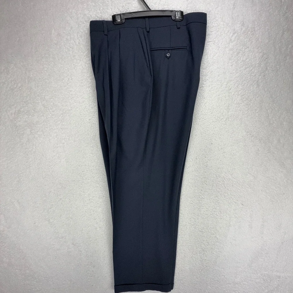 Haggar Black Label Ashford Navy Pleated Cuffed‎ Dress Pants 42x32 Wool Blend NEW